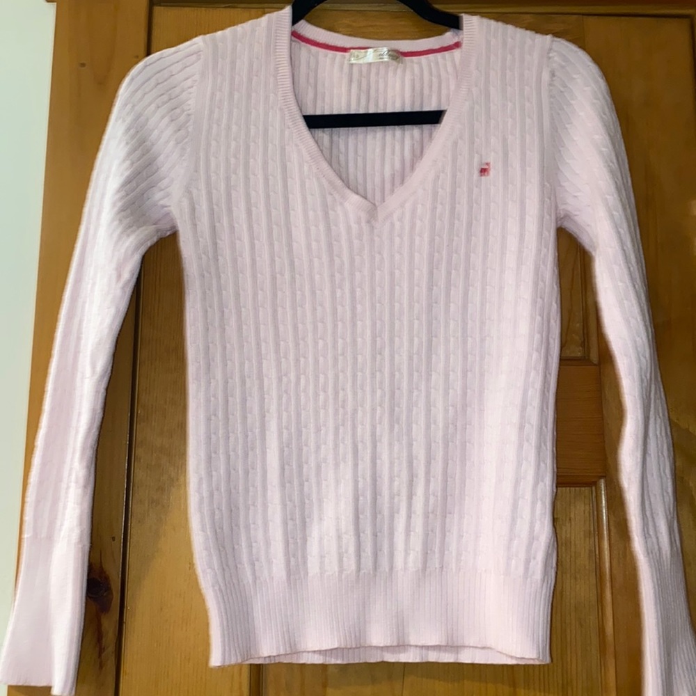 Old Navy Pink Sweater Perfect Fit Cable Knit V-neck Preppy size: M